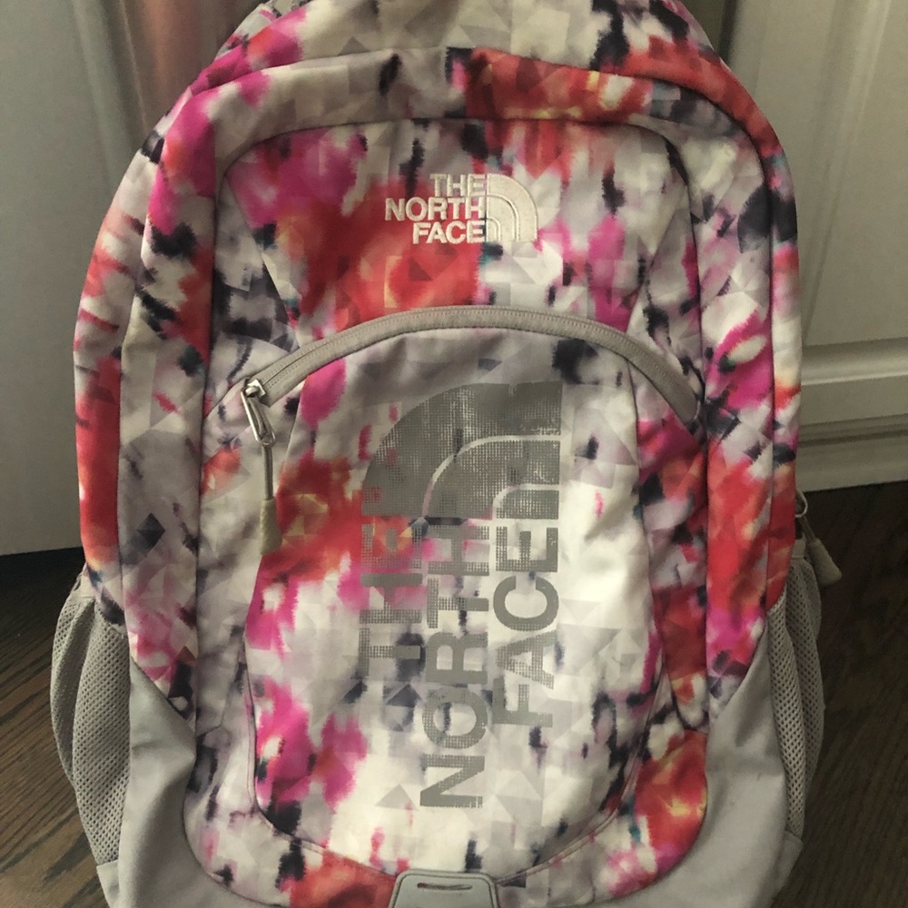 The North Face Pink Orange and Gray Floral Print Backpack